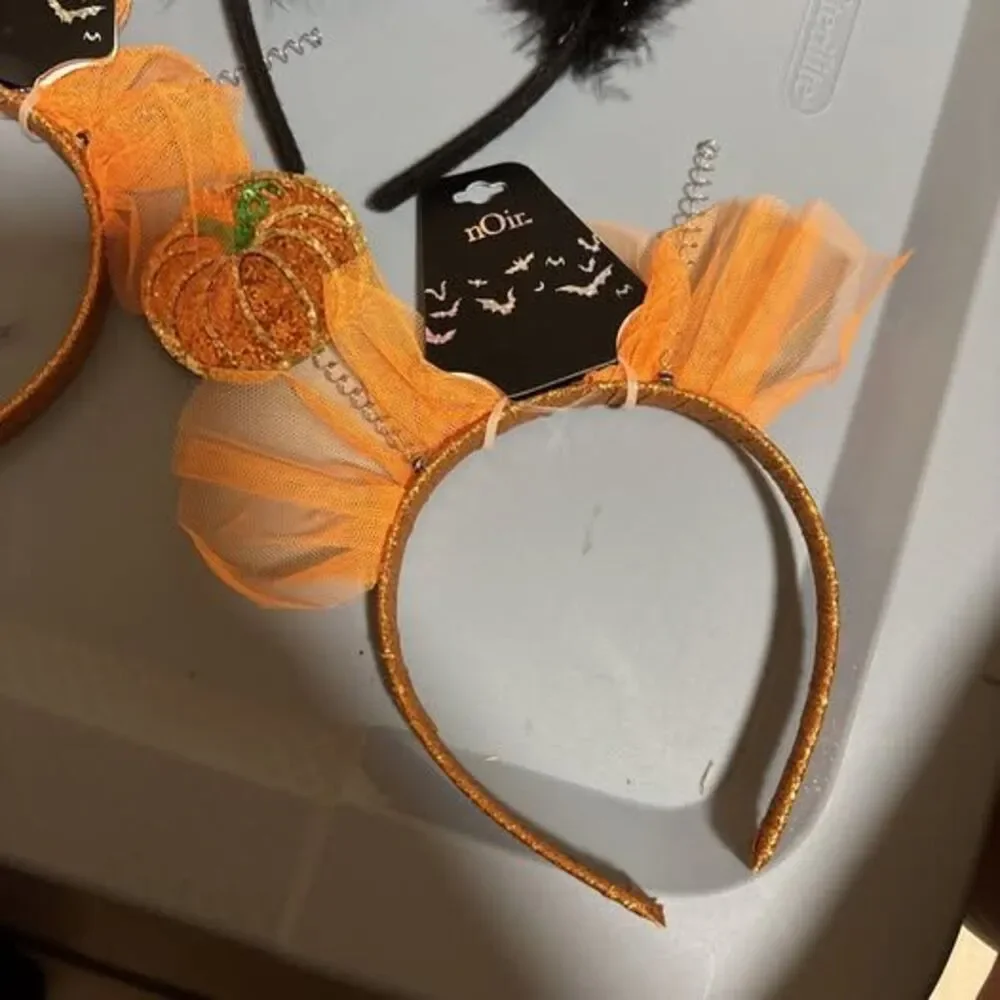 New NOIR Embellished Halloween  Headbands - Set Of 3 Bats And Pumpkins. Defect